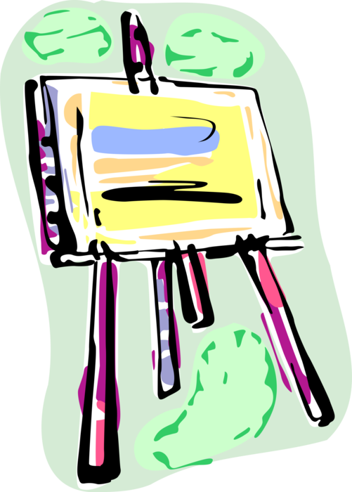 Vector Illustration of Visual Arts Artist Easel with Painting Canvas