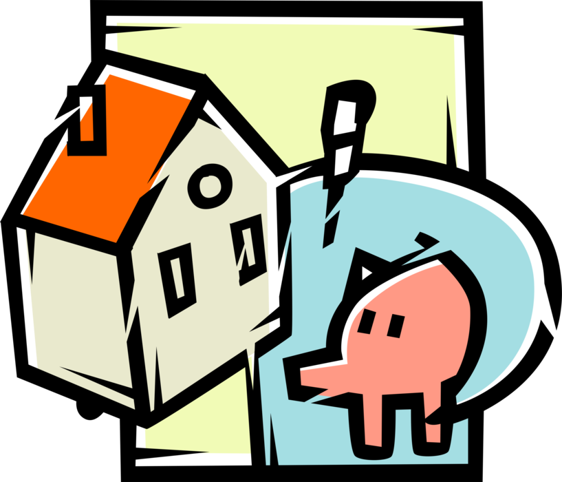 Vector Illustration of Homeowner Personal Budget Mortgage and Loan Expenses with Savings Piggy Bank