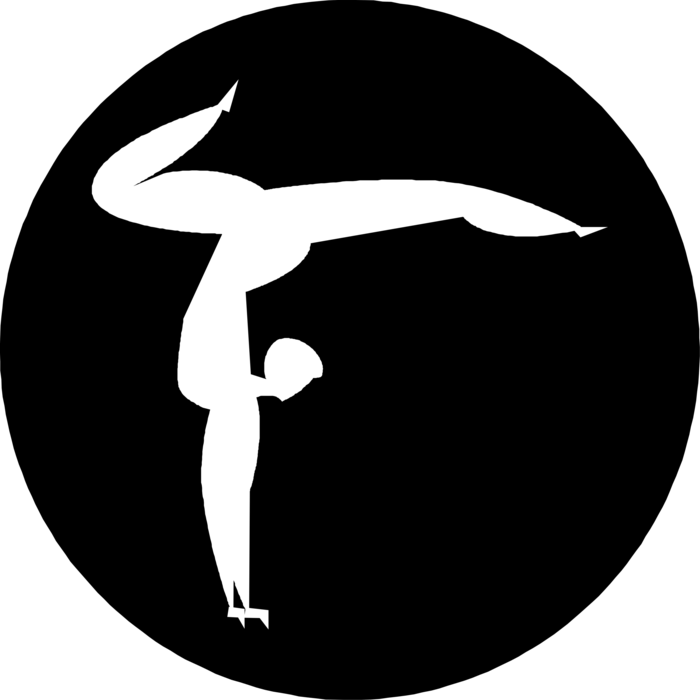 Vector Illustration of Gymnast Performs Routine on Balance Beam in Gymnastics Competition