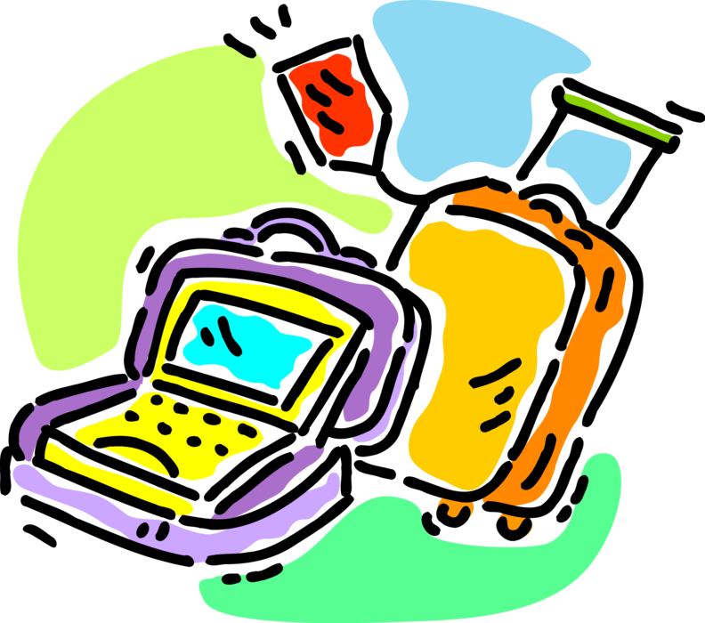 Vector Illustration of Passenger Travel Luggage Suitcases with Notebook Computer