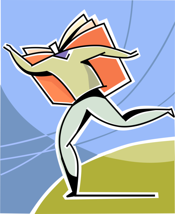 Vector Illustration of Erudite Businessman Soars with Book of Learning and Knowledge Wings to Accomplish Dreams and Ambitions