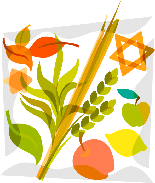 Vector Illustration of Star of David Symbol of Jewish Identity and Judaism with Shavuot Feast Corn, Lemon, Wheat and Apples
