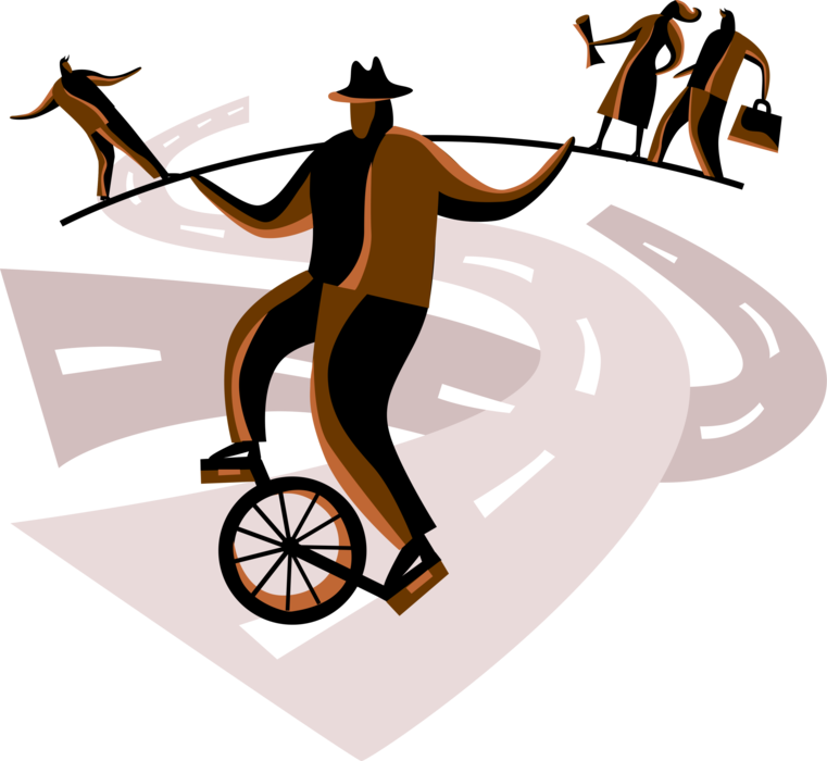 Vector Illustration of Human Resource Management on Unicycle Balances Workforce Employee Manpower Talent
