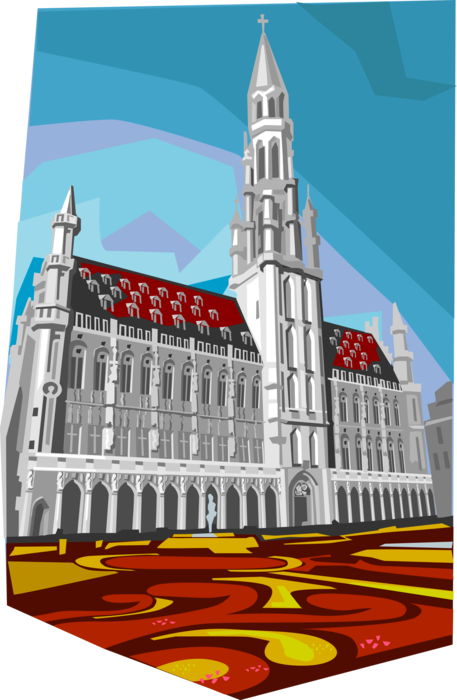 Vector Illustration of Grand Place Central Square, Brussels, Belgium
