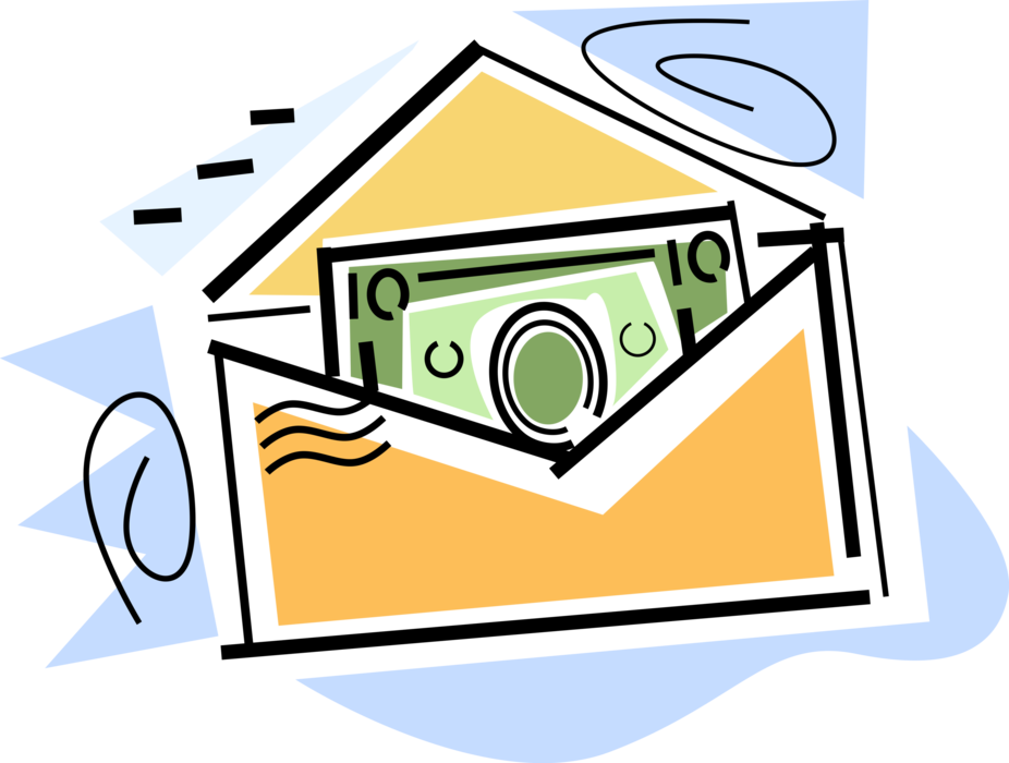 Vector Illustration of Receiving Cash Dollar Bill Paper Money in Mail Letter Envelope