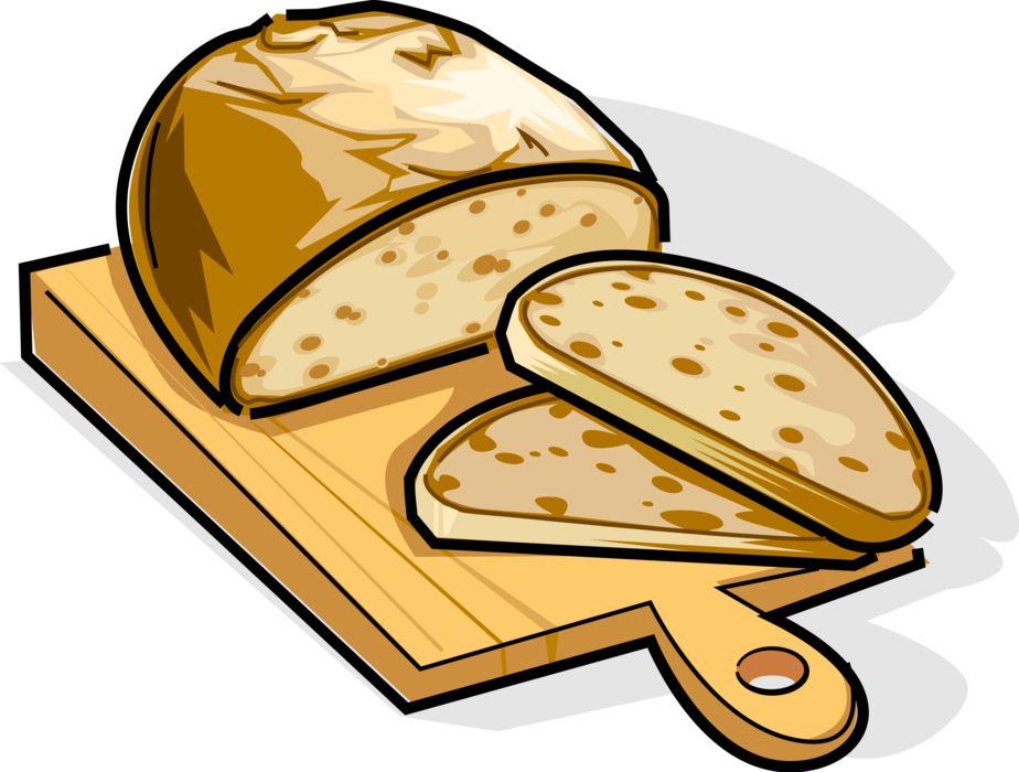 Vector Illustration of Russian Borodinsky Dark Brown Sourdough Rye Bread on Kitchen Cutting Board