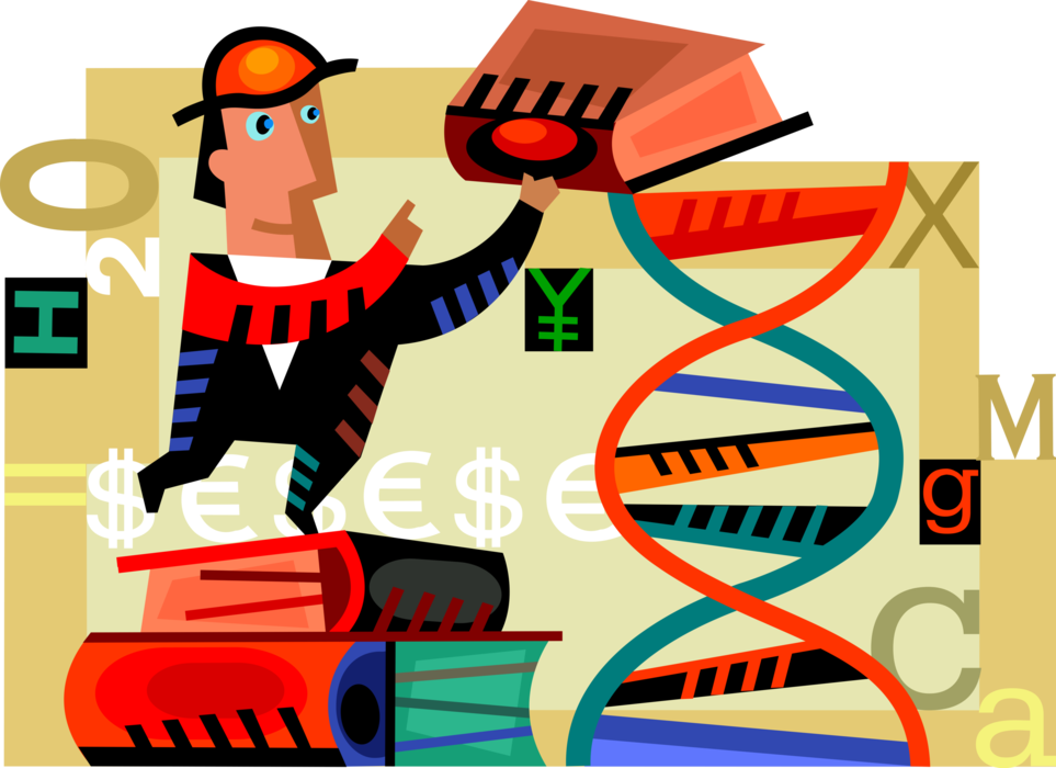 Vector Illustration of Business Invests in Genetics Research and Knowledge with Helix DNA Deoxyribonucleic Acid Molecule