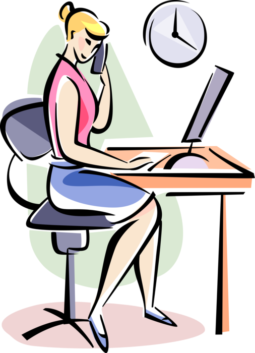 Vector Illustration of Woman Talking on the Phone at Work