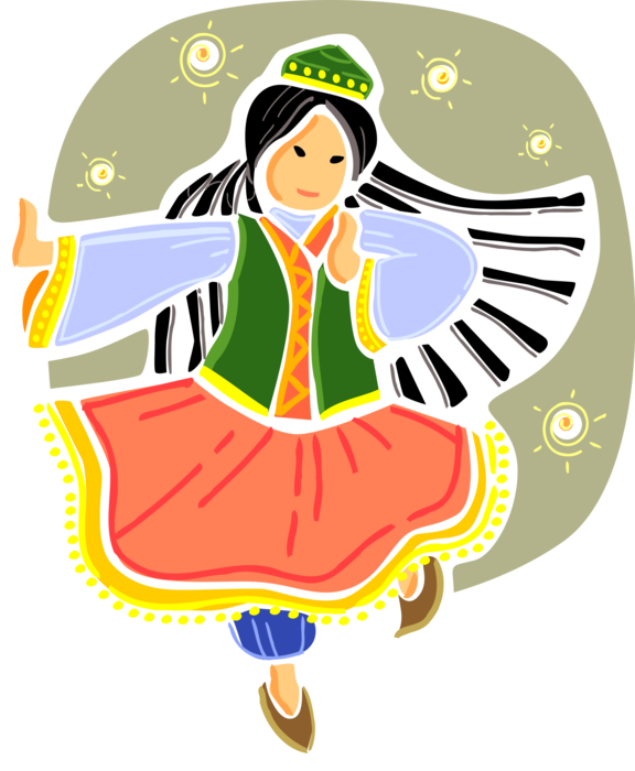 Vector Illustration of Traditional Ethnic Mongolian Dancer Dancing