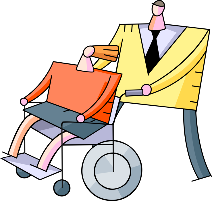 Vector Illustration of Woman with Disabilities Wheeled in Handicapped or Disabled Wheelchair