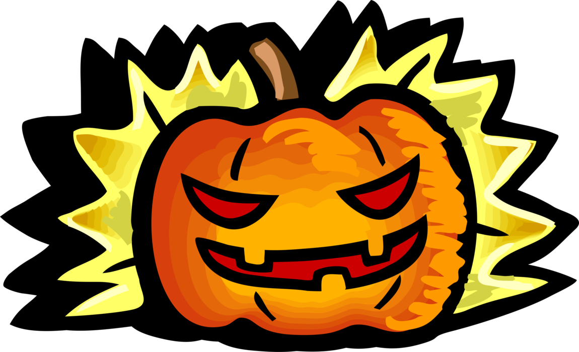 Vector Illustration of Halloween Scary Jack-o'-Lantern Carved Pumpkin