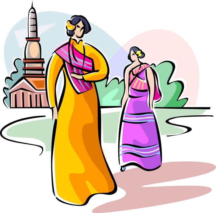 Vector Illustration of People of Thailand in Traditional Costume