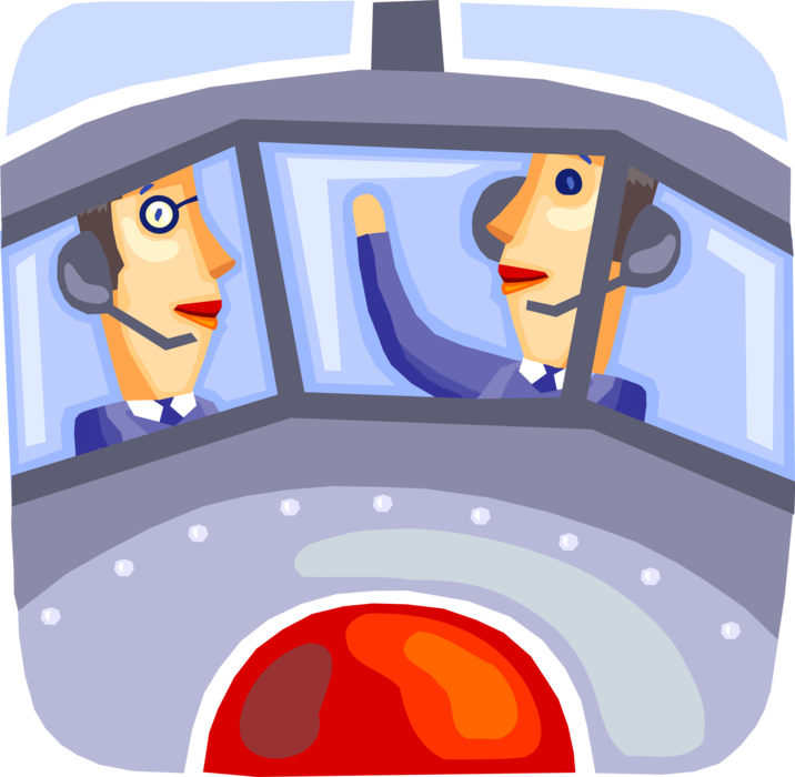 Vector Illustration of Airline Pilots Prepare for Take Off in Cockpit of Commercial Passenger Jet Airplane Aircraft