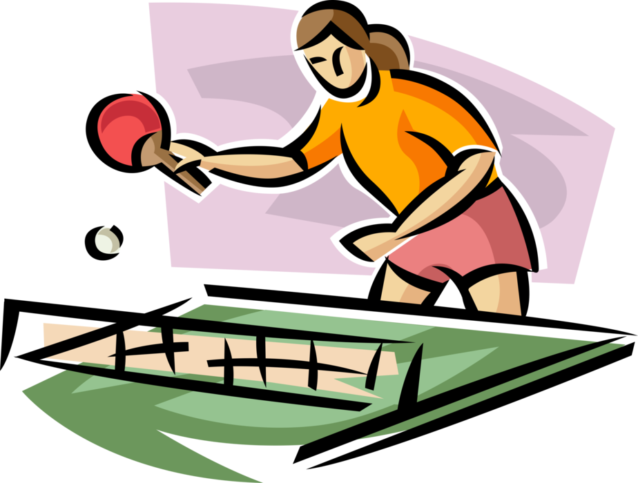Vector Illustration of Game of Table Tennis Ping Pong Player in Game with Racket Paddle