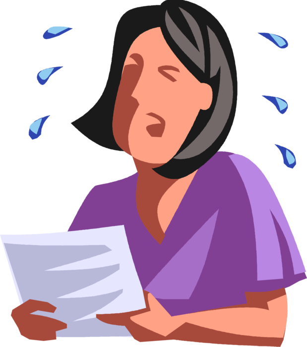 Vector Illustration of Disappointed Businesswoman Overcome by Grief Cries with Tears