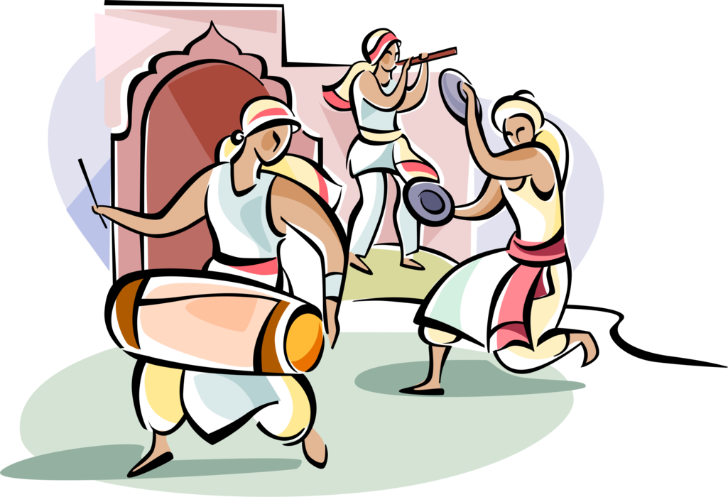 Vector Illustration of Native American Indigenous People Indian Dancers with Drum