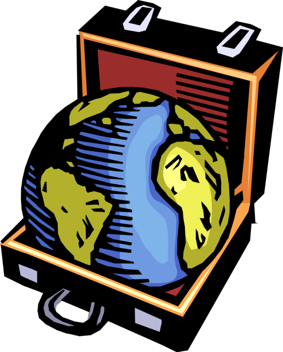 Vector Illustration of Planet Earth World Globe in Briefcase or Attaché Portfolio Case