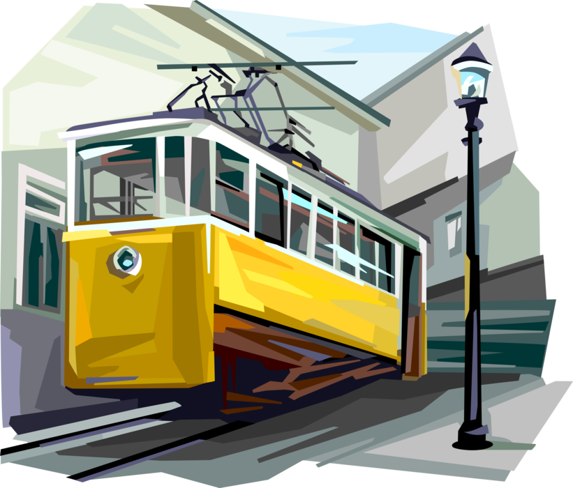Vector Illustration of Electric Vertical Tram Car, Lisbon, Portugal 