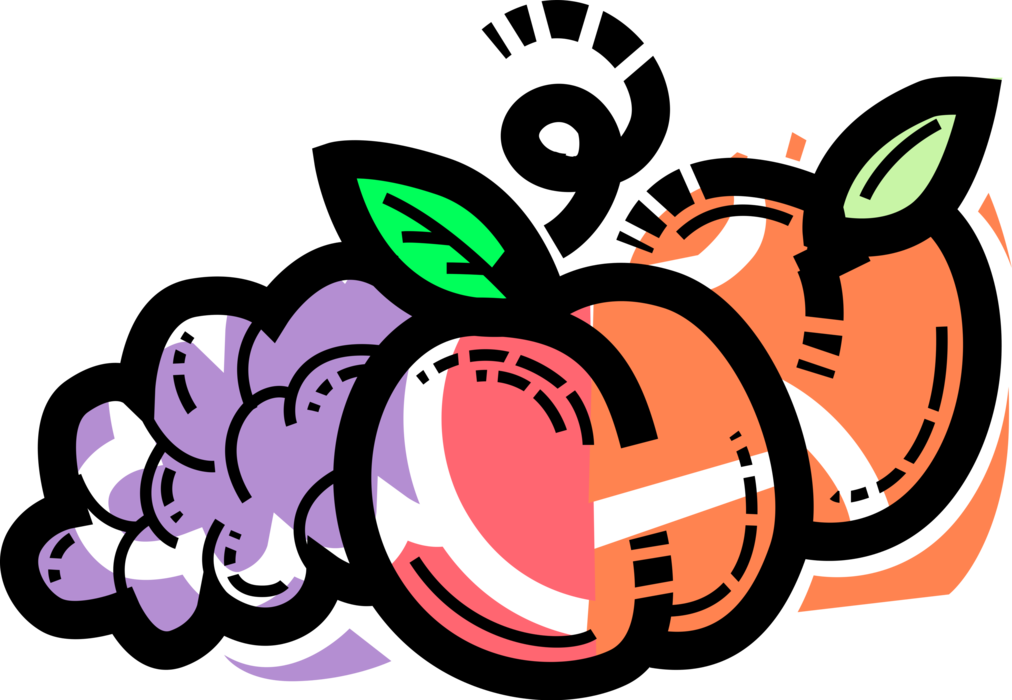 Vector Illustration of Apple, Peach and Fruit Grapes