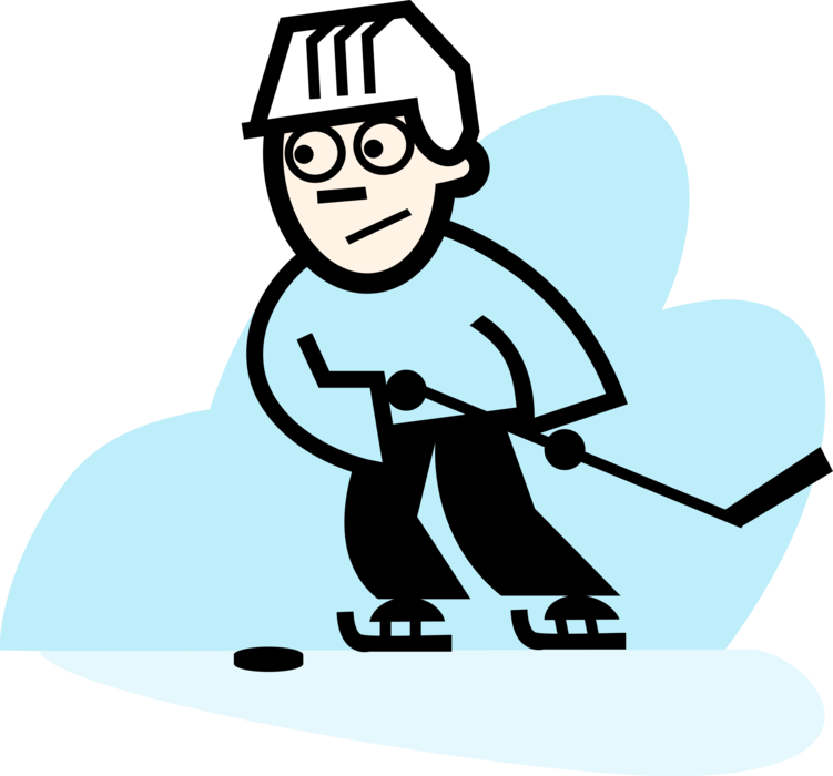 Vector Illustration of Sport of Ice Hockey Player Shoots Puck on Rink During Game with Hockey Stick