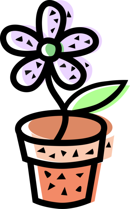 Vector Illustration of Potted Plant Flower in Clay Pot