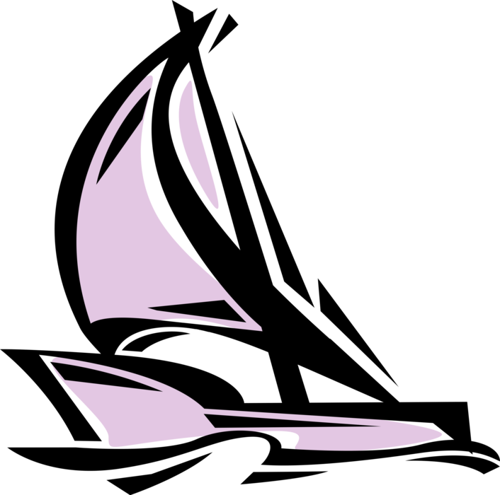 Vector Illustration of Sailboat Watercraft Vessel Sailing on Water with Spinnaker Sail