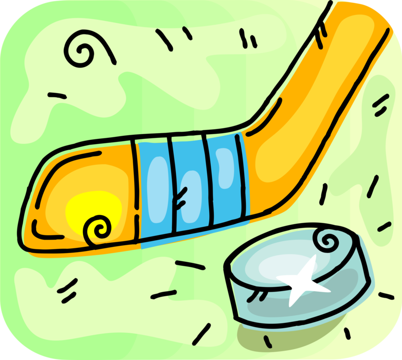 Vector Illustration of Sport of Ice Hockey Equipment Stick and Puck