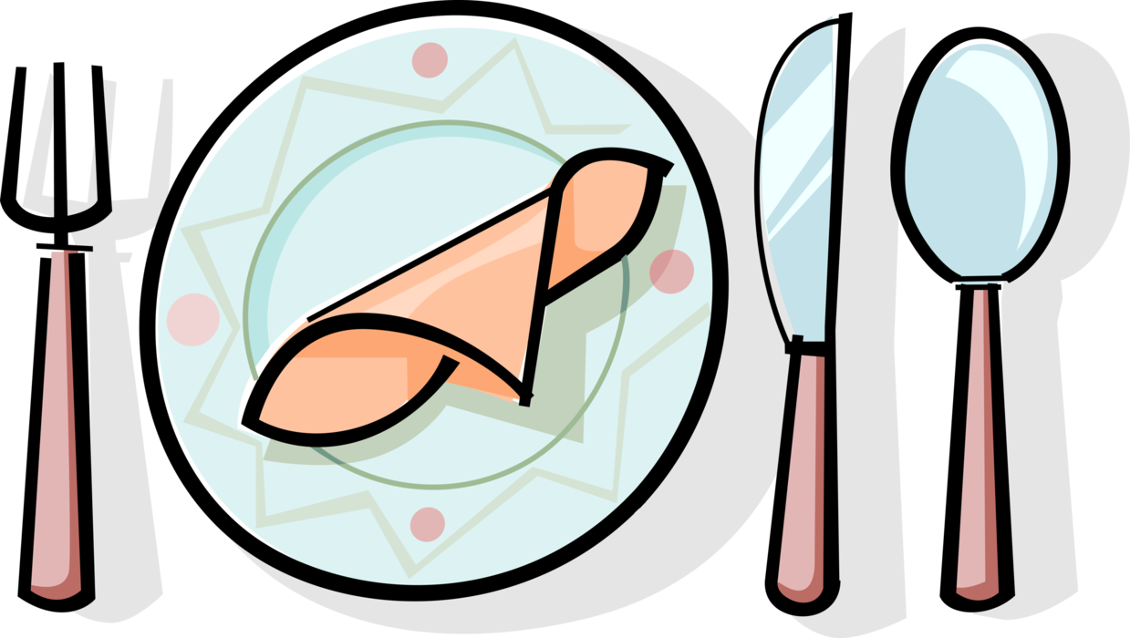 Vector Illustration of Dinner Table Place Setting Knife, Fork, and Spoon with Plate and Napkin