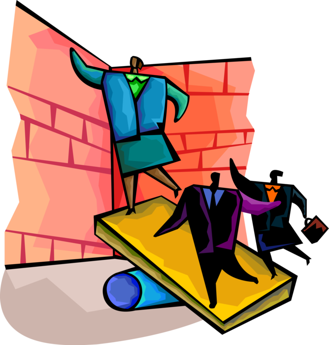 Vector Illustration of Business Colleagues use Teamwork and Cooperation to Scale Obstacle Wall that Limits Their Success