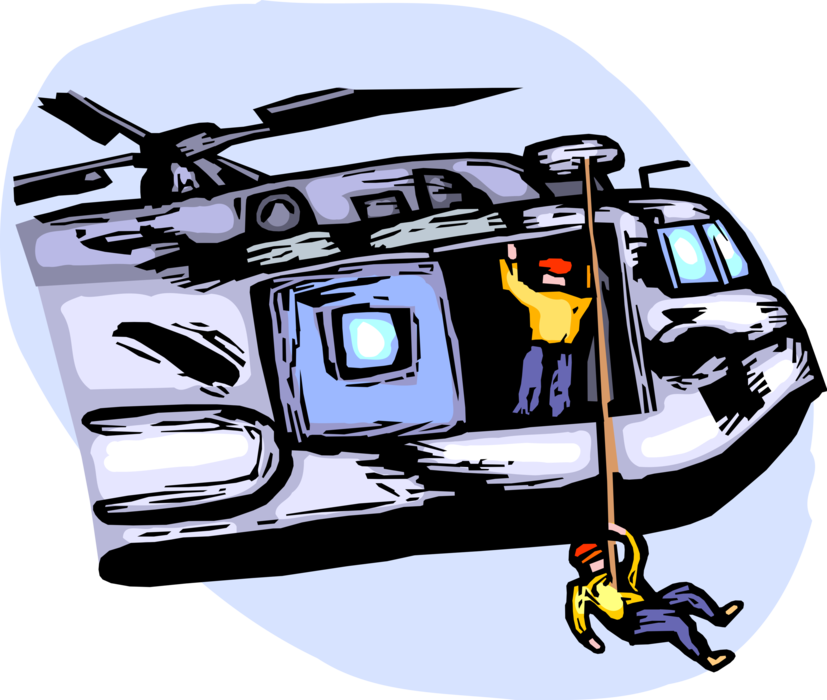 Vector Illustration of United States Navy Soldiers Rappel on Ropes from Helicopter in Military Special Operation