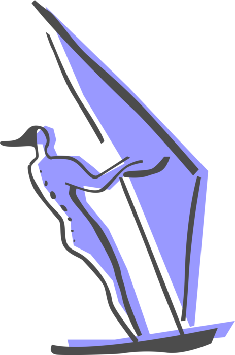Vector Illustration of Windsurfer on Sailboard Windsurfing on Water