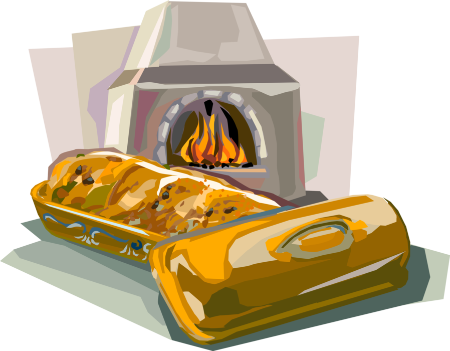 Vector Illustration of French Bakery Baked Bread Loaves with Wood Fire Oven
