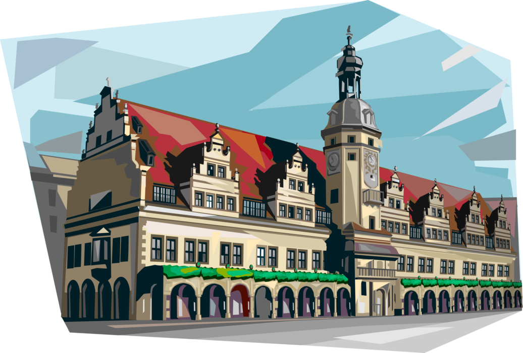 Vector Illustration of Leipzig Old Town Hall, Stadtgeschichtliches Museum, Germany 