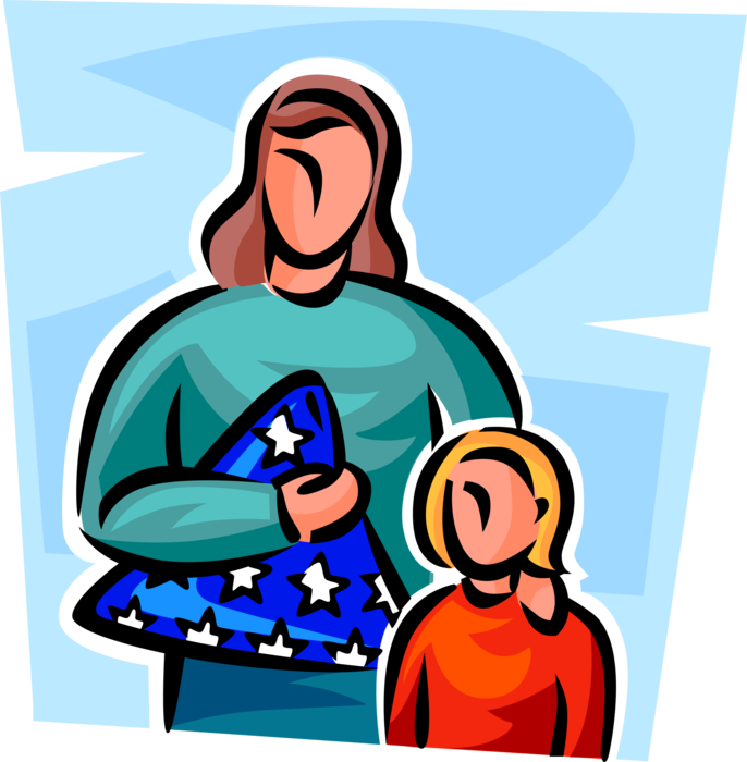 Vector Illustration of Gold Star Family Mother and Daughter Receive American Flag for Lost Loved One in Iraq War