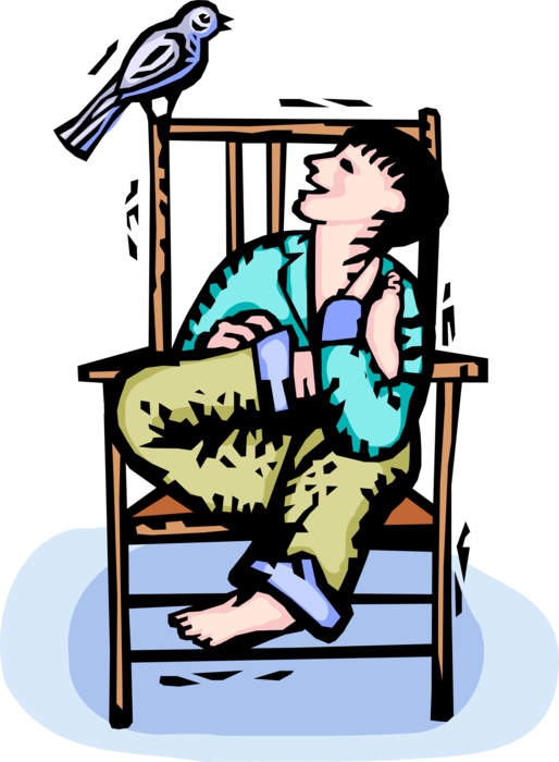 Vector Illustration of Boy Sits in Chair Watching Bird