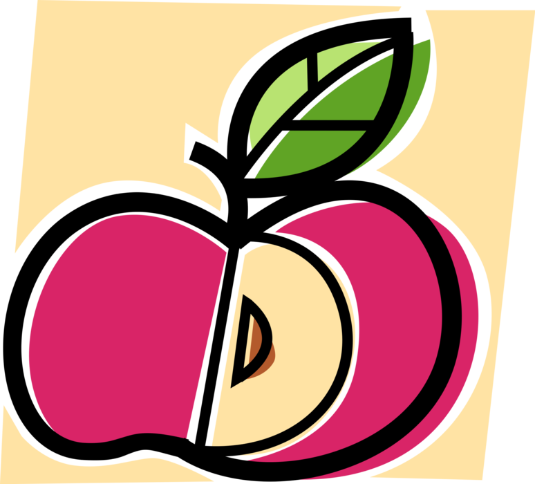 Vector Illustration of Sliced Apple Fruit with Leaf