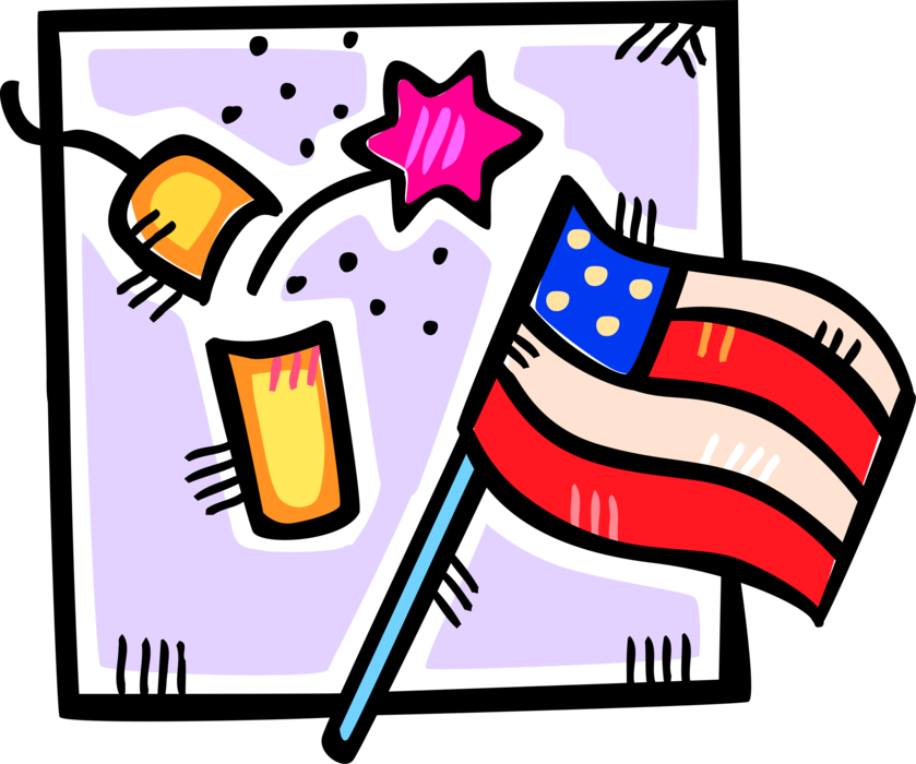 Vector Illustration of Firecracker Fireworks Noise Maker on July 4th Independence Day with Stars and Stripes American Flag
