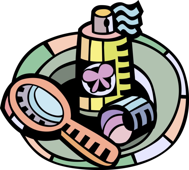 Vector Illustration of Personal Grooming Mirror and Perfume Cologne