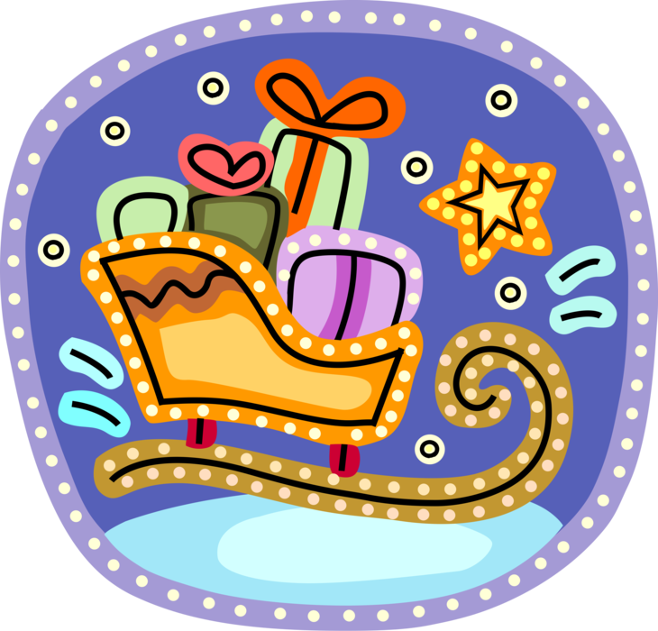 Vector Illustration of Santa Claus' Sleigh Loaded with Gift Wrapped Christmas Presents