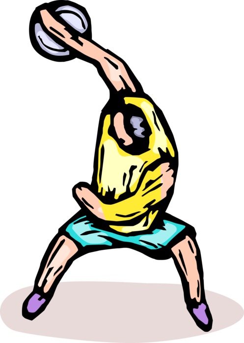 Vector Illustration of Track and Field Athletic Sport Contest Discus Thrower Throwing Heavy Disc Discus