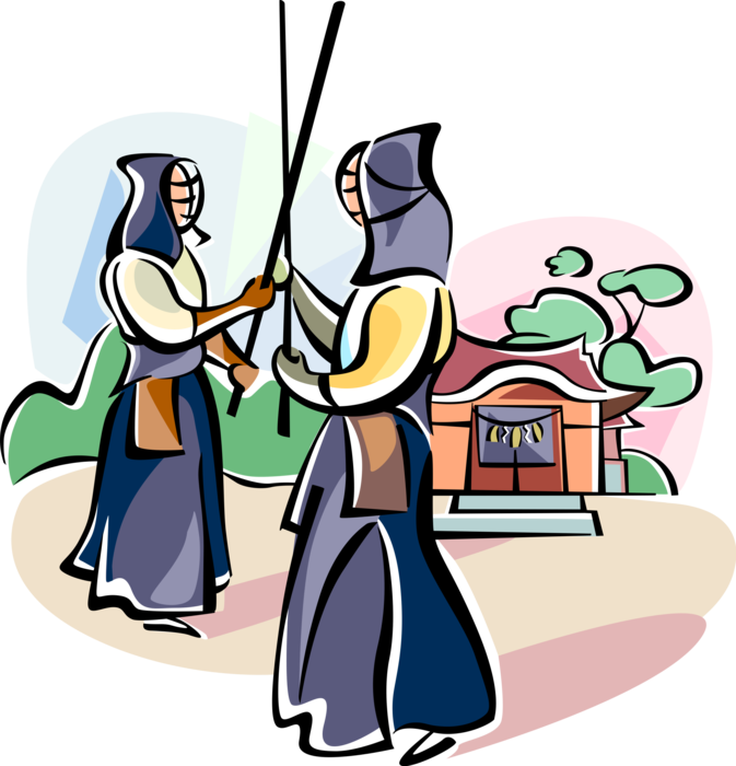 Vector Illustration of Japanese Kendo Warriors the Way of the Sword
