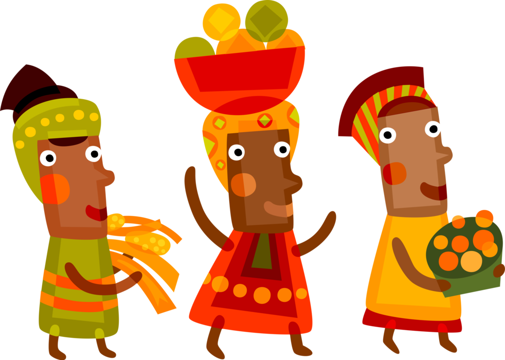 Vector Illustration of African American Woman Carries Food to Feast of First Fruits to Celebrate Cultural Heritage on Kwanzaa