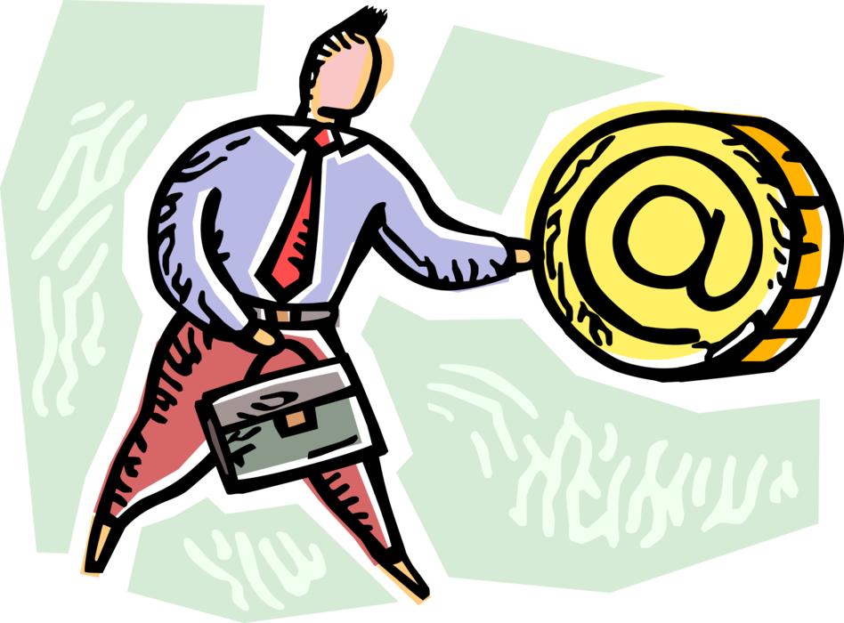 Vector Illustration of Businessman Places High Value on Internet Electronic Mail Email Correspondence @ Symbol 