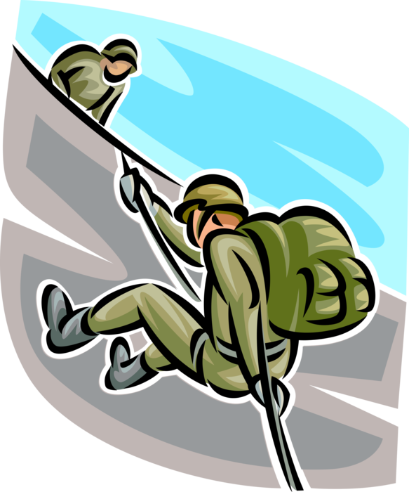 Vector Illustration of United States Marine Rappelling Down Wall in Military Training Exercise