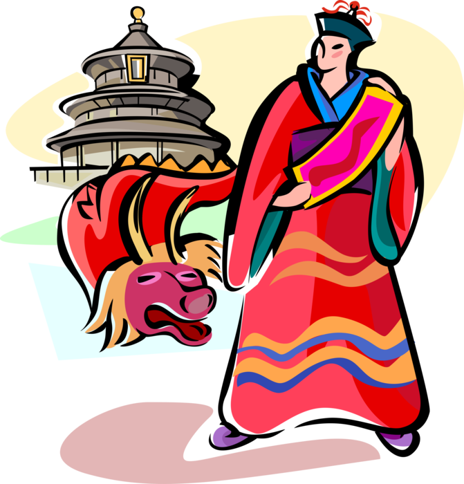 Vector Illustration of Chinese New Year Festival with Dragon and Temple of Heaven, Beijing, China