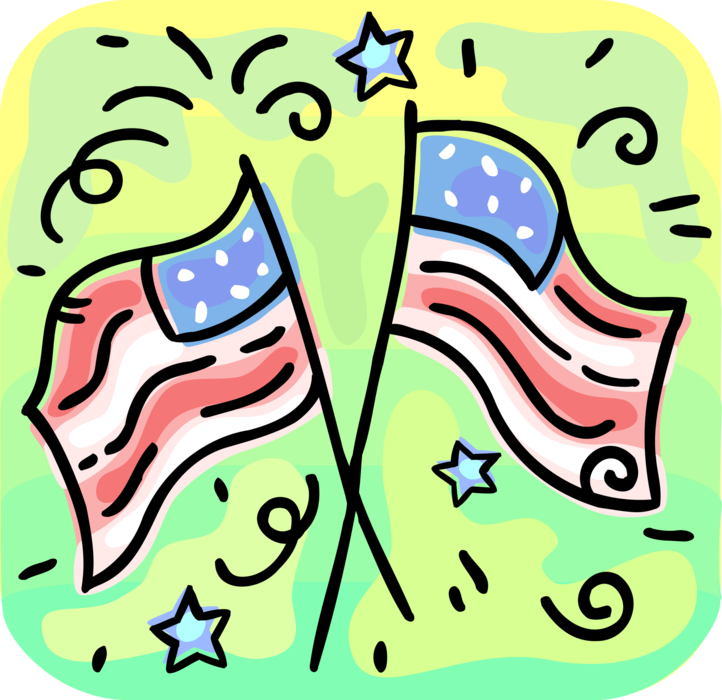 Vector Illustration of Independence Day 4th of July Celebration American Stars and Stripes Flags of United States of America