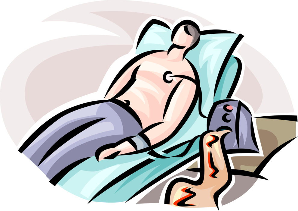 Vector Illustration of Patient in Hospital Bed Receives ECG Electrocardiogram Heart Rhythm Test