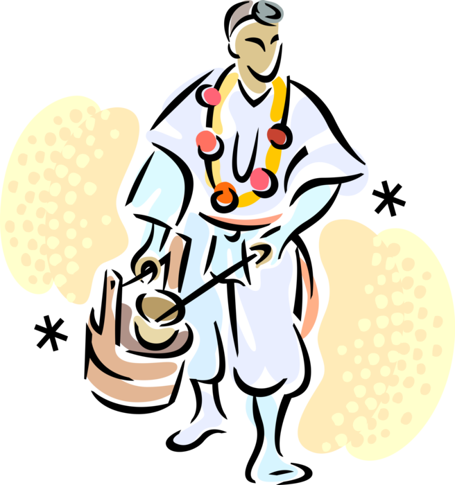 Vector Illustration of Religious Ascetic Monk Dedicated to Life of Serving Others with Water Bucket Pail