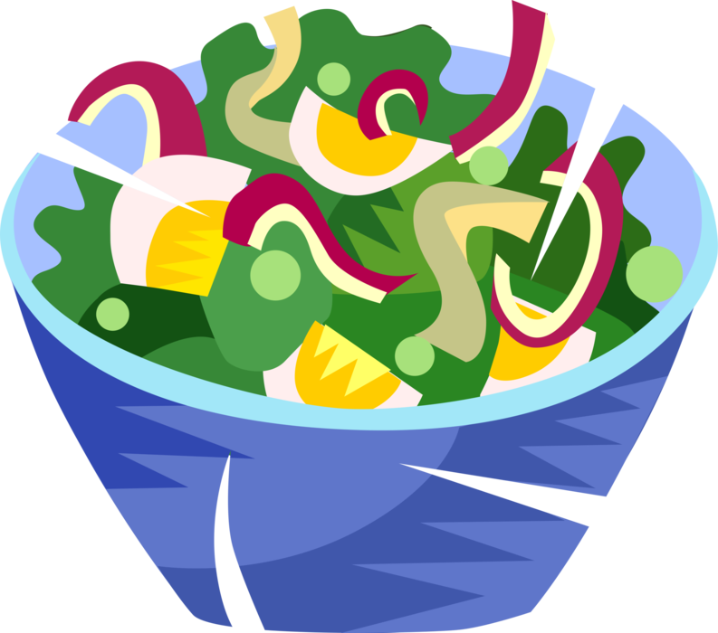 Vector Illustration of Tossed Salad with Onions, Lettuce, and Hard Boiled Eggs