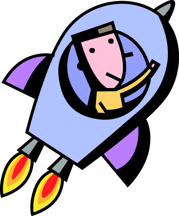 Vector Illustration of Space Astronaut Flies into Outer Space in Rocket Ship Spaceship Spacecraft